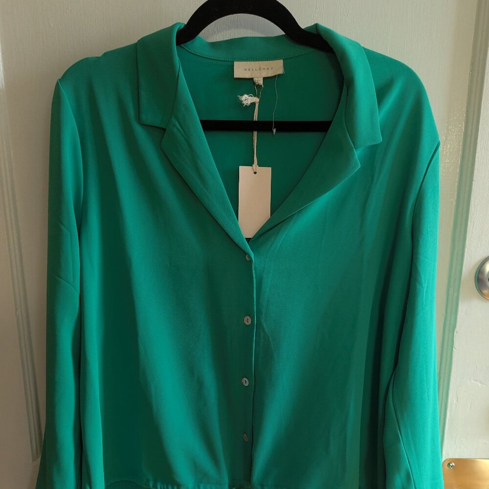 Melloday Green Long-sleeve Button up Dress Shirt